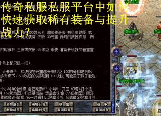 传奇私服私服平台中如何快速获取稀有装备与提升战力？